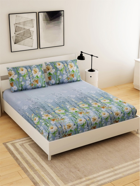 

Salona Bichona Grey & White Floral 144 TC King Bedsheet with 2 Pillow Covers
