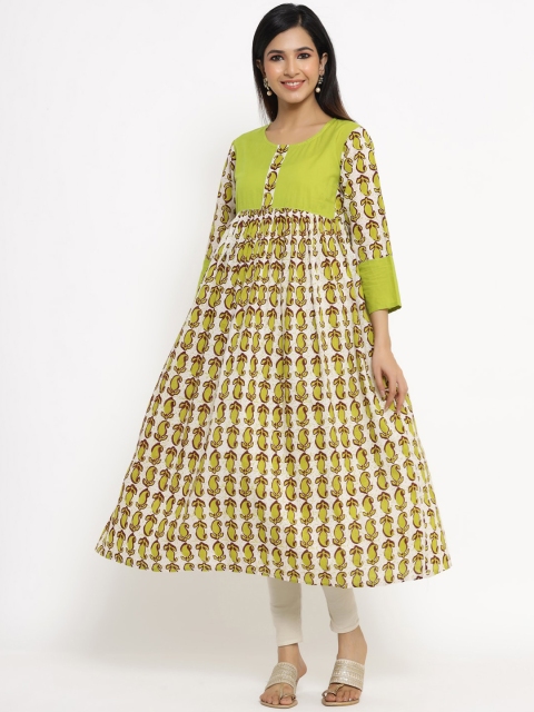 

Aprique FAB Women Green & Off White Printed A-Line Kurta