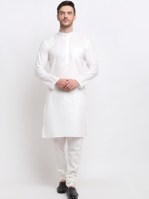 Benstoke Men White Solid Straight Kurta with Churidar