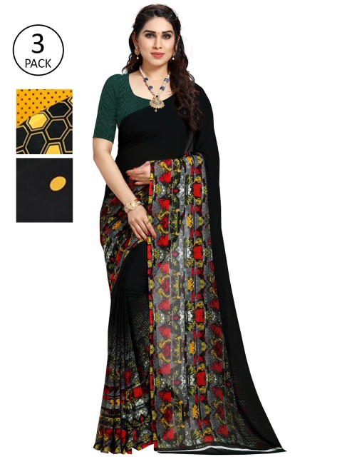 

KALINI Pack Of 3 Printed Saree, Red