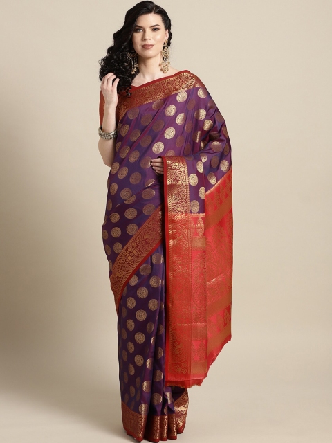 

Saree mall Purple & Red Woven Design Silk Blend Sarees