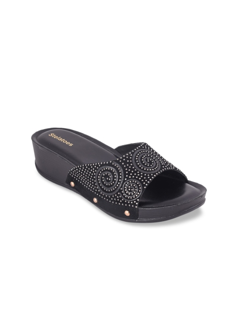 

Stelatoes Black Embelished Wedge Mules