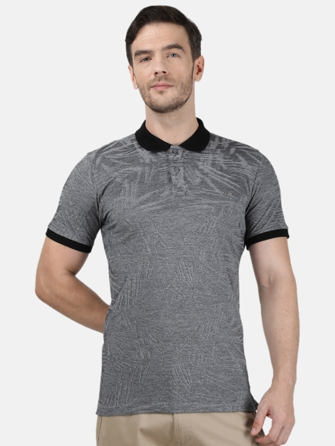 

Monte Carlo Men Black Floral Printed Polo Collar T-shirt