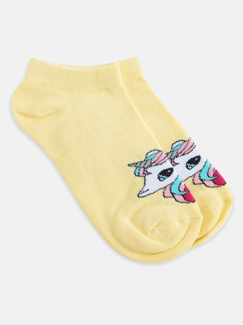 

Honey by Pantaloons Women Yellow & White Unicorn Patterned Ankle-Length Socks