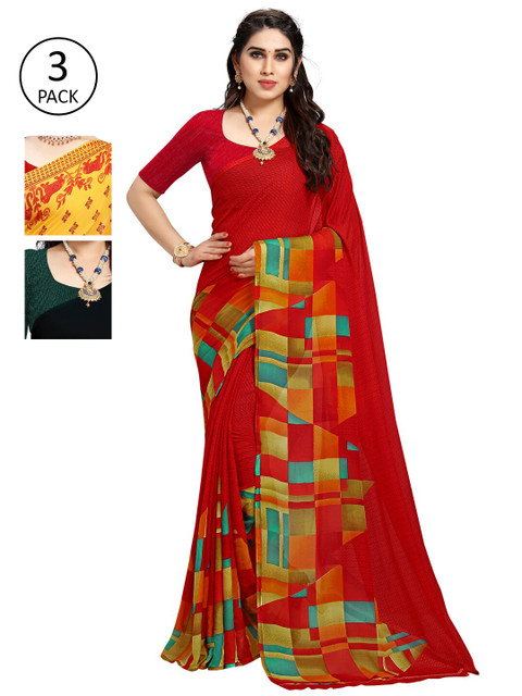 

KALINI Pack Of 3 Ethnic Motifs Sarees, Yellow