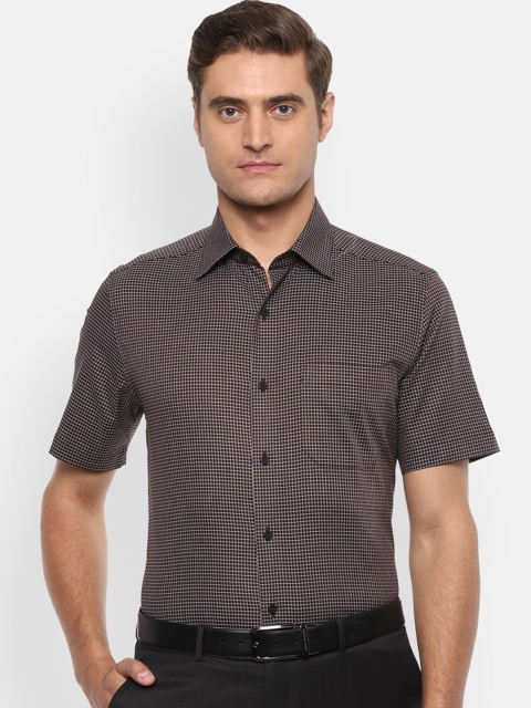 

Louis Philippe Men Brown Micro Checks Printed Cotton Formal Shirt