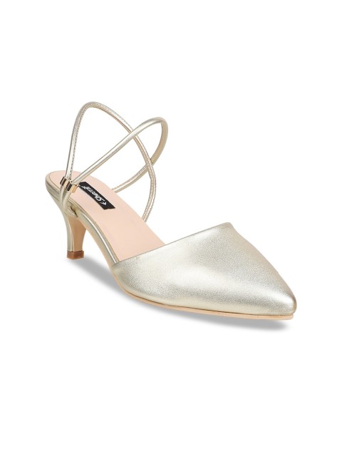 

Sherrif Shoes Gold-Toned Kitten Heeled Pumps