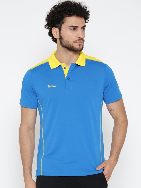 

VEGA Men Blue & Yellow Solid Polo Collar Dri-FIT Slim Fit T-shirt
