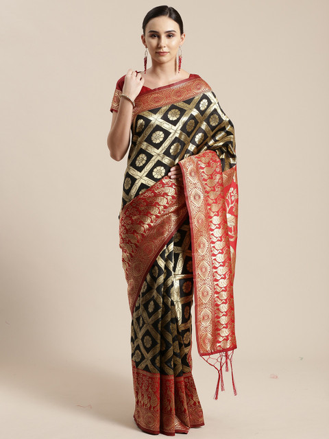 

Saree mall Black & Red Floral Silk Blend Sarees