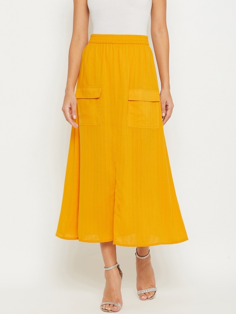 

PANIT Women Mustard Yellow Flared Maxi Crepe Skirt