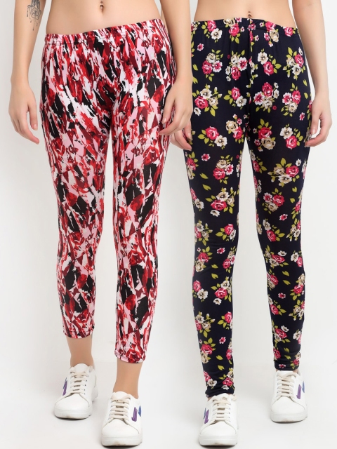 

NEUDIS Women Pack Of 2 Printed Skinny-Fit Ankle-Length Leggings, Black