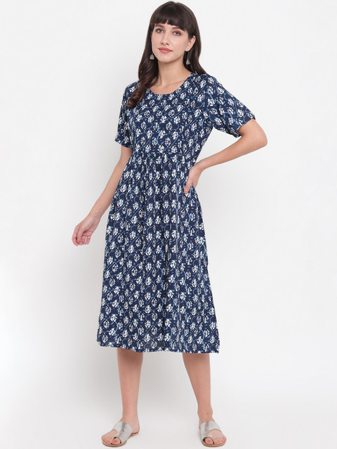 

Aawari Women Blue & Off-White A-Line Midi Dress