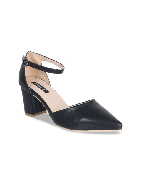 

Sherrif Shoes Black Block PHeeled Pointed Toe Pumps with Buckles