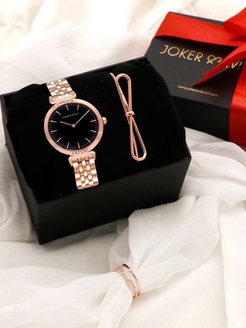 

JOKER & WITCH Women Rose Gold-Toned & Black Love Triangle Watch Gift Set JWLT31