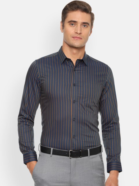 

Louis Philippe Men Navy Blue Slim Fit Striped Formal Shirt