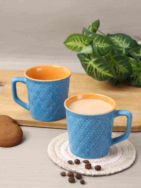 

Aapno Rajasthan Set Of 4 Blue Textured Ceramic Glossy Mugs