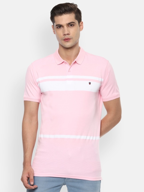 

Louis Philippe Sport Men Pink Striped Polo Collar Applique Slim Fit T-shirt