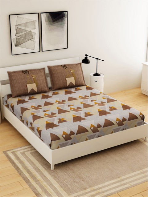 

Salona Bichona Brown & Grey Geometric 180 TC King Bedsheet with 2 Pillow Covers
