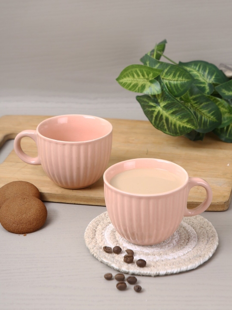 

Aapno Rajasthan Set Of 2 Pink Textured Ceramic Glossy Cups