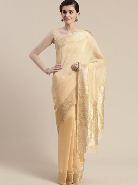 

Saree mall Beige & Gold-Toned Linen Blend Sarees