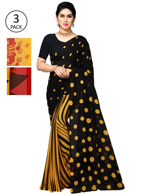 

KALINI Pack Of 3 Ethnic Motifs Sarees, Yellow