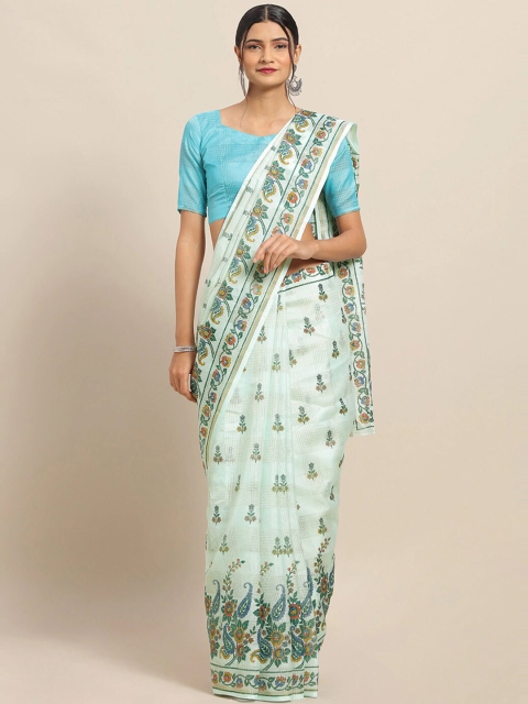 

Saree mall Blue Ethnic Motifs Linen Blend Sarees