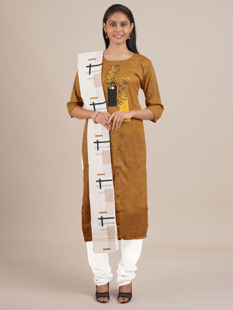 

Pothys Women Brown & White Printed Unstitched Dress Material