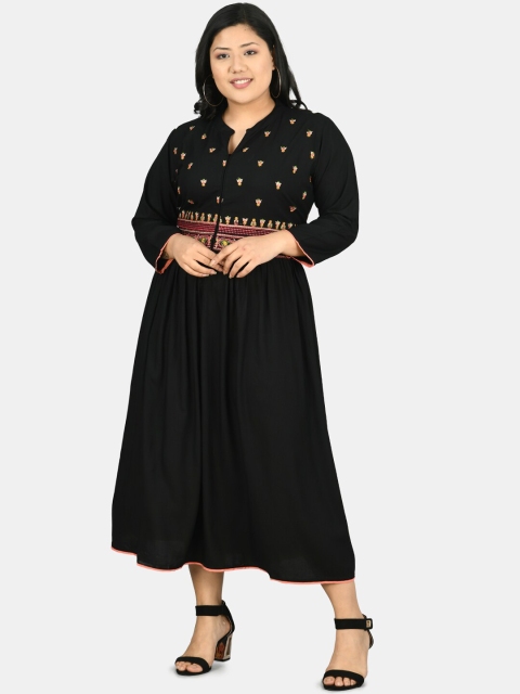 

DesiNoor com Black Embroidered Fit & Flare Midi Dress