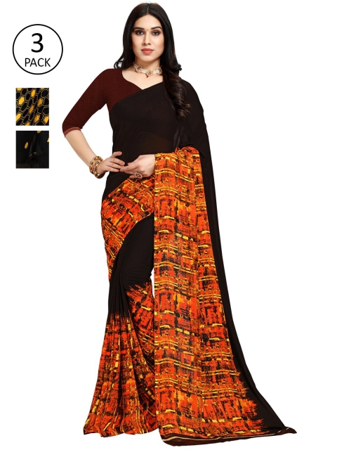 

KALINI Pack Of 3 Printed Sarees, Yellow