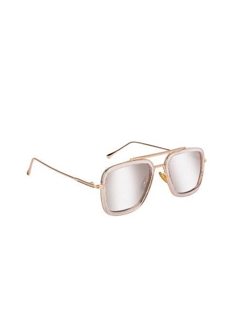 

Voyage Unisex Mirrored Lens & Gold-Toned Square Sunglasses with UV Protected Lens, Silver