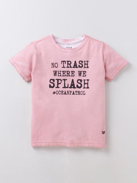 

Ed-a-Mamma Boys Pink Typography Printed Pure Cotton Sustainable Bio Finish Pure Cotton T-shirt