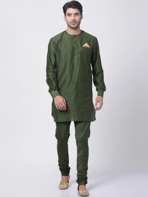 

VASTRAMAY Men Green Solid Kurta with Churidar