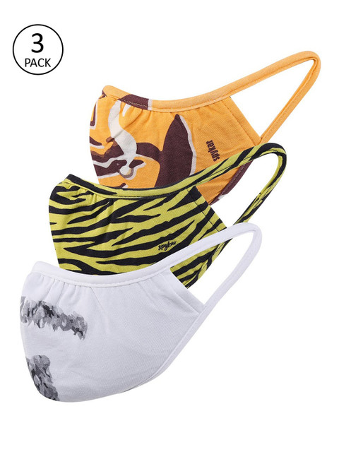 

SPYKAR Men Pack of 3 Printed Cotton Reusable Cloth Masks, Orange