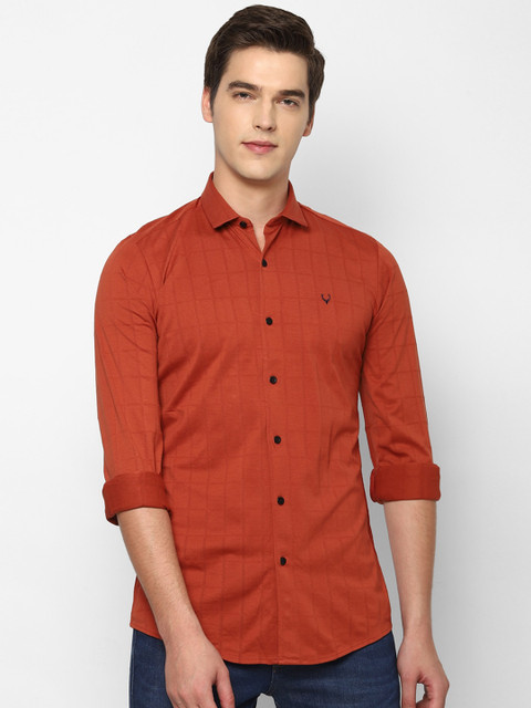 

Allen Solly Men Rust Orange Slim Fit Checked Casual Shirt