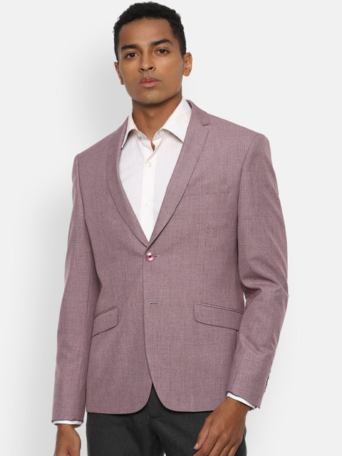 

V Dot Men Pink Self-Design Slim-Fit Single-Breasted Formal Blazer