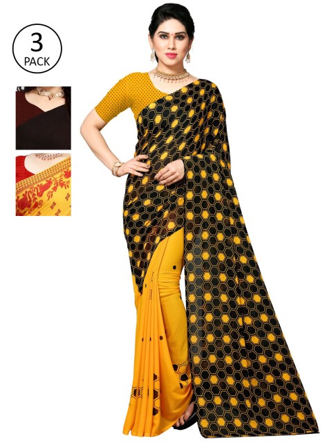 

KALINI Pack Of 3 Yellow & Red Saree