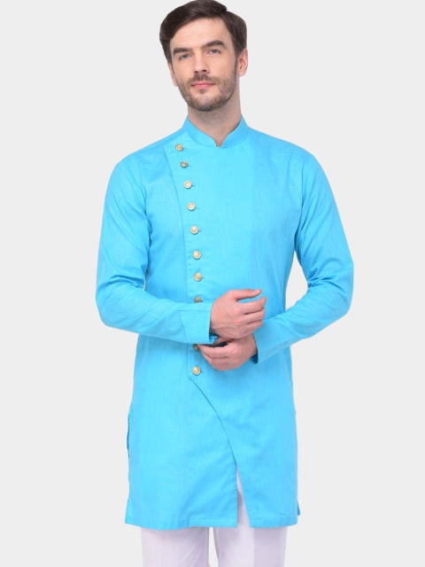 

SG LEMAN Men Turquoise Blue Thread Work Kurta