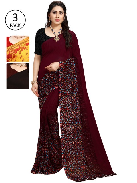

KALINI Pack Of 3 Yellow & Red Poly Georgette Ethnic Motifs Saree