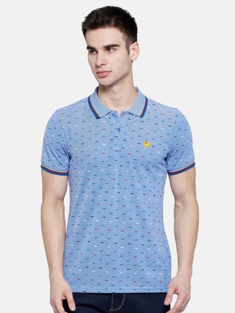 

Monte Carlo Men Blue Printed Polo Collar Slim Fit T-shirt