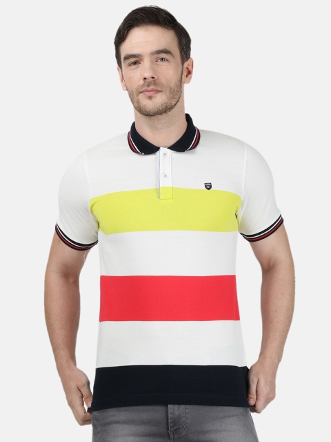 

Monte Carlo Men White Striped Polo Collar T-shirt
