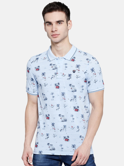 

Monte Carlo Men Blue & Navy Blue Printed Polo Collar Slim Fit T-shirt