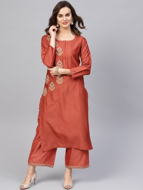

Indo Era Women Rust Chanderi Silk Kurta with Palazzos