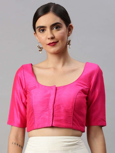 

Soch Women Magenta-Pink Solid Art-Silk Saree Blouse