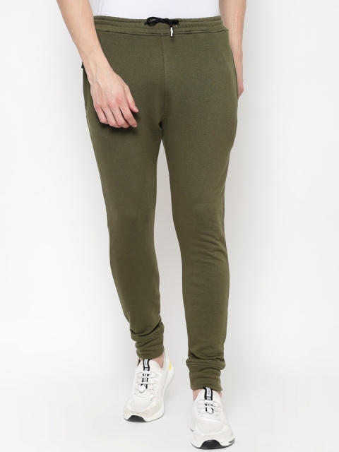 

PAUSE SPORT Men Olive-Green Solid Cotton Antimicrobial Slim-Fit Joggers
