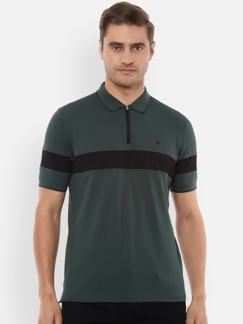 

Louis Philippe Men Green & Black Striped Polo Collar Regular Fit Casual T-shirt