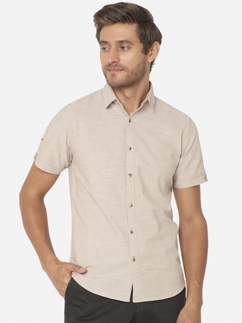 

Greenfibre Men Cream Slim Fit Casual Shirt