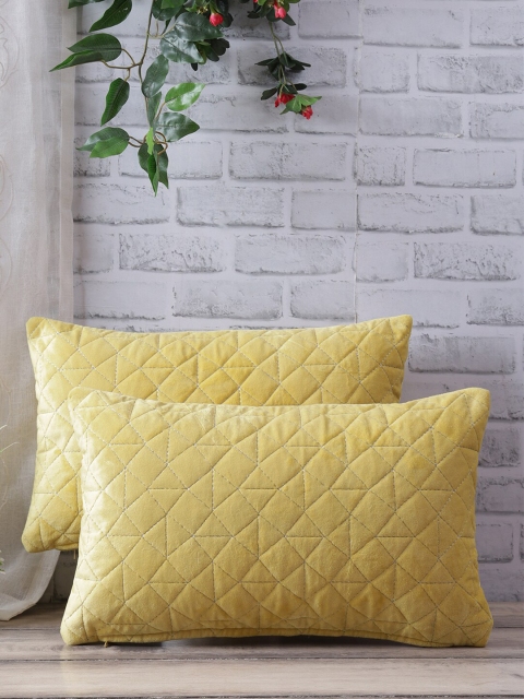 

eyda Set Of 2 Yellow Velvet Rectangle Cushion Covers