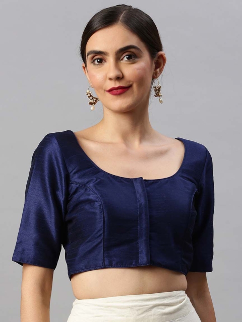 

Soch Women Navy Blue Solid Saree Blouse