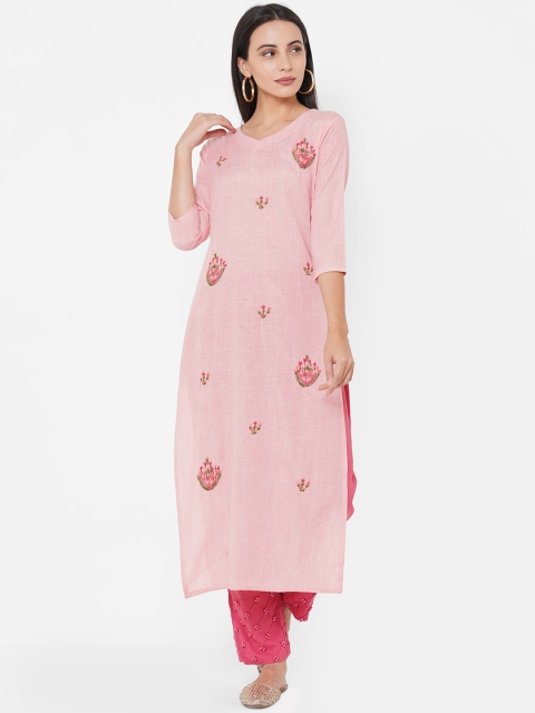 

FASHOR Women Pink Embroidered Straight Kurta