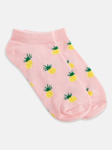 

Honey by Pantaloons Women White & Yellow Patterned Ankle-Length Socks, Pink